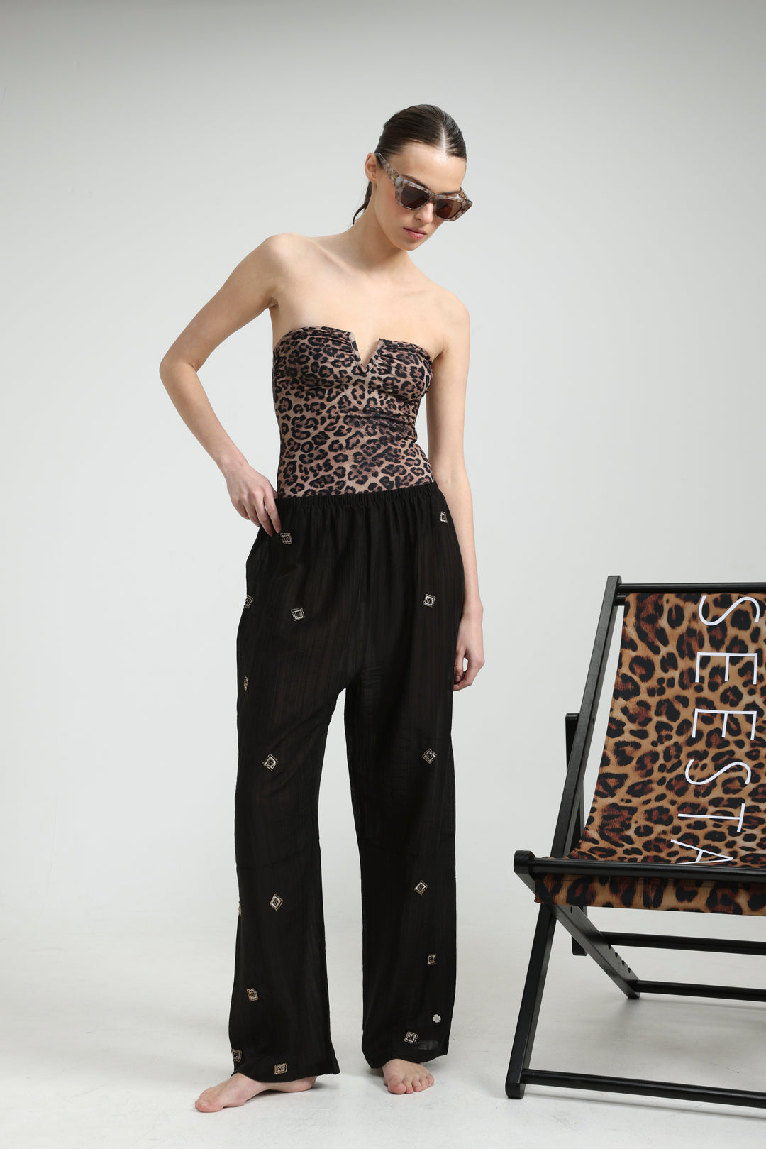 Airy Embroidered Black Bottoms