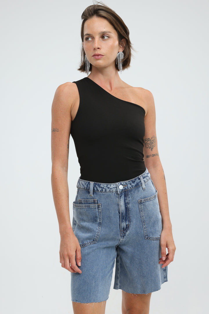 Tennis Black One Shoulder Tank