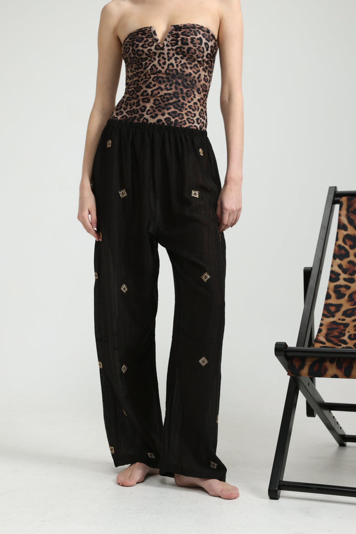 Airy Embroidered Black Bottoms