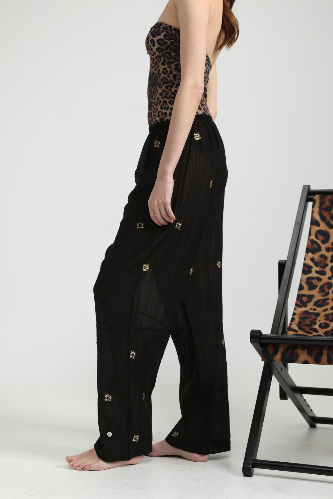 Airy Embroidered Black Bottoms
