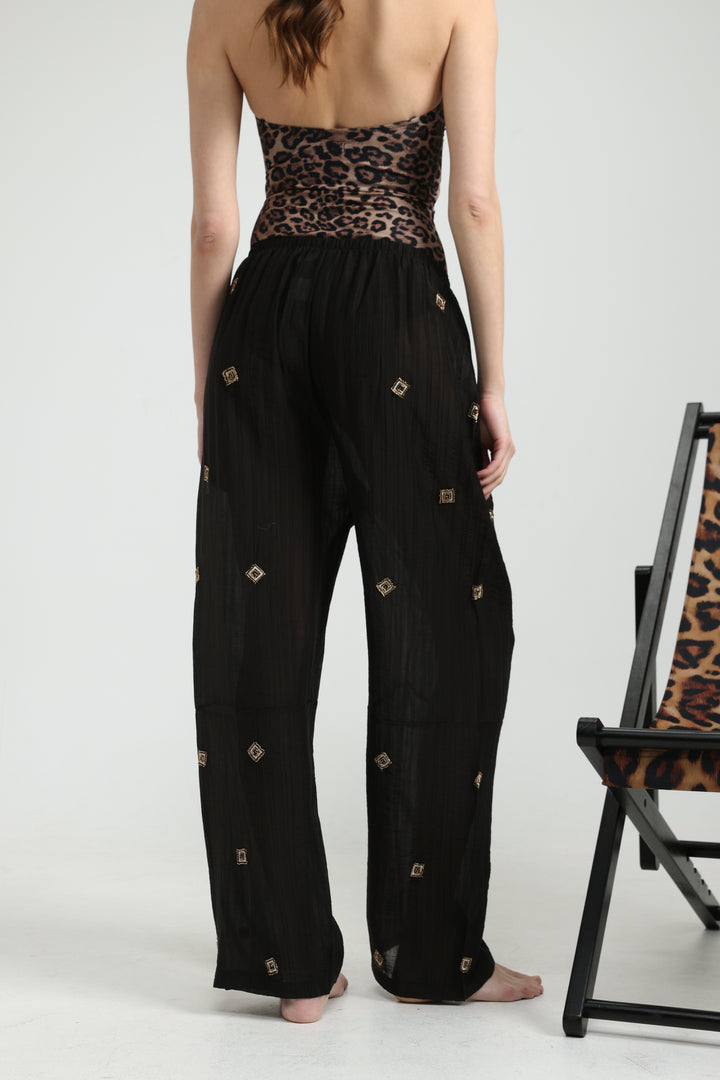 Airy Embroidered Black Bottoms