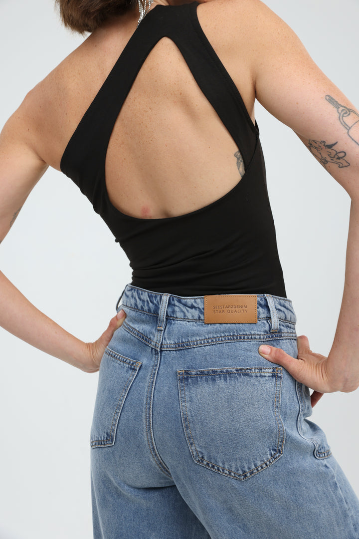 Tennis Black One Shoulder Tank