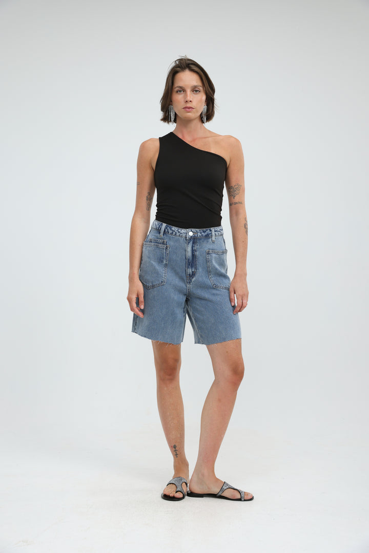 Tennis Black One Shoulder Tank