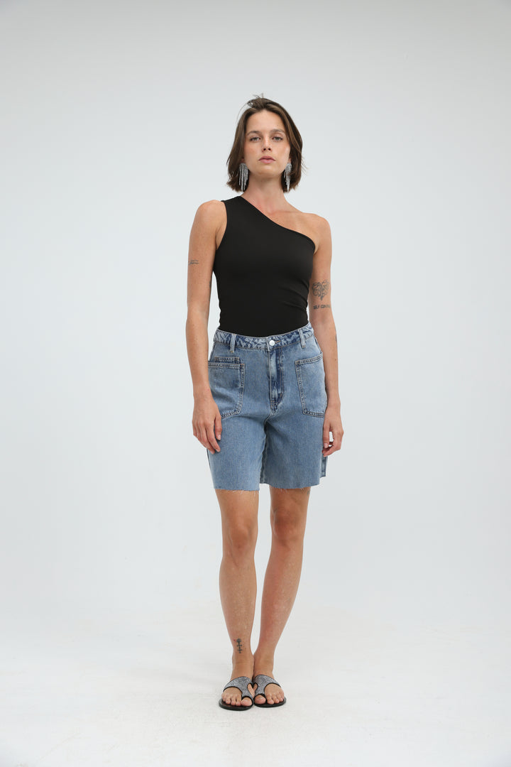Tennis Black One Shoulder Tank