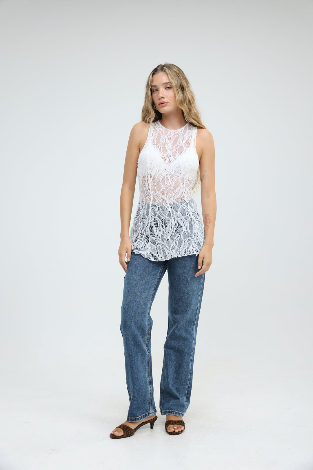 Long White Lace Tank