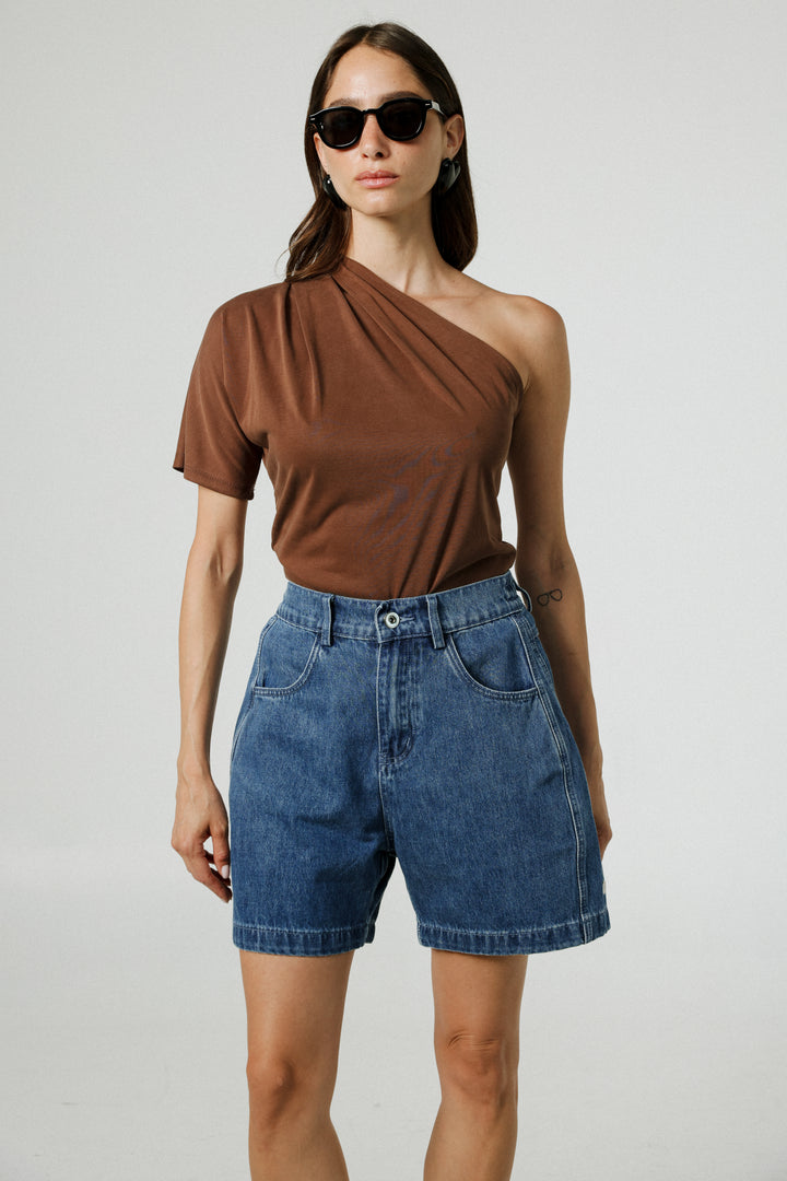 Your Brown One Shoulder Shirt