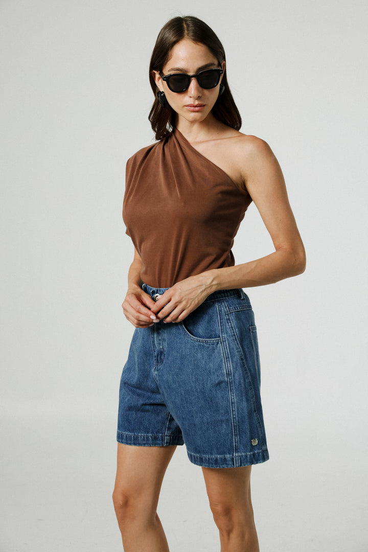Your Brown One Shoulder Shirt