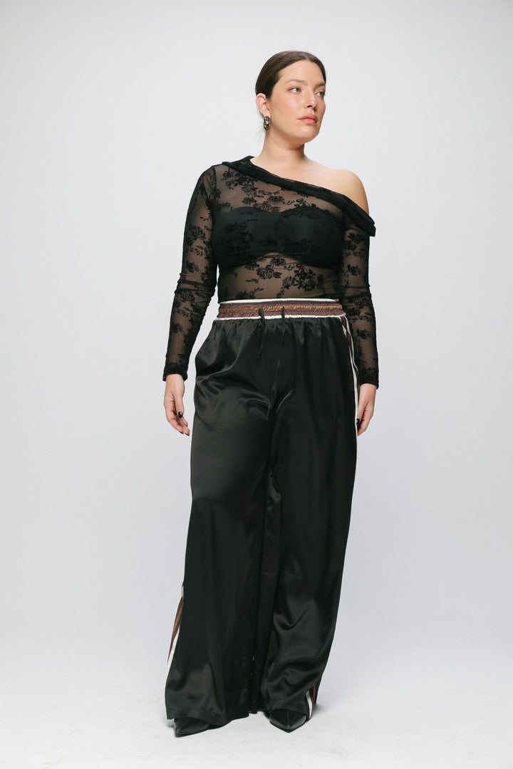 Luna Black Velvet One Shoulder Top