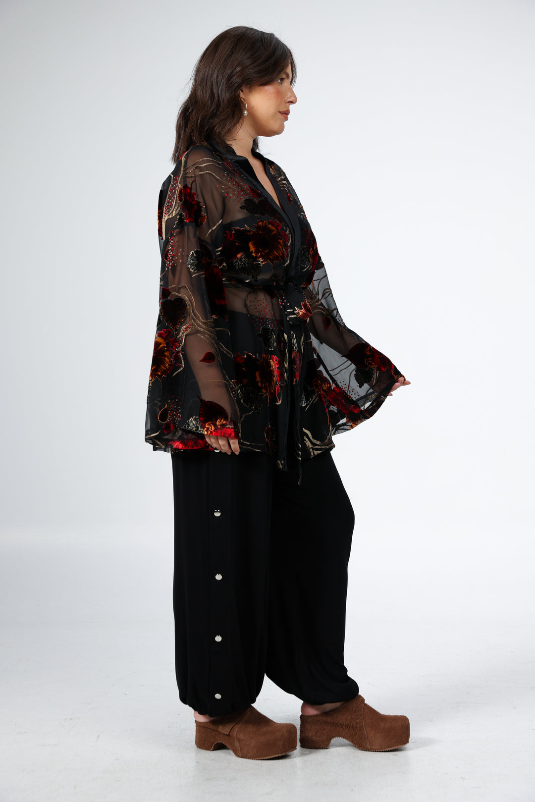 Brown Floral Velvet Kimono