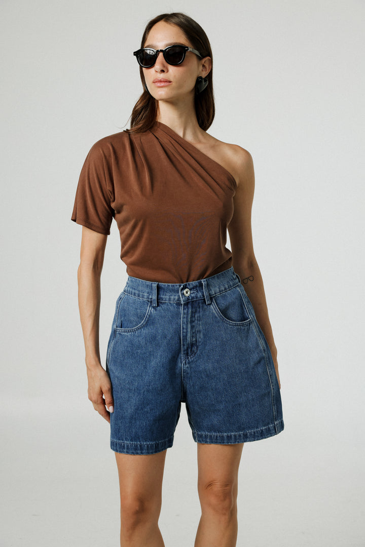 Your Brown One Shoulder Shirt