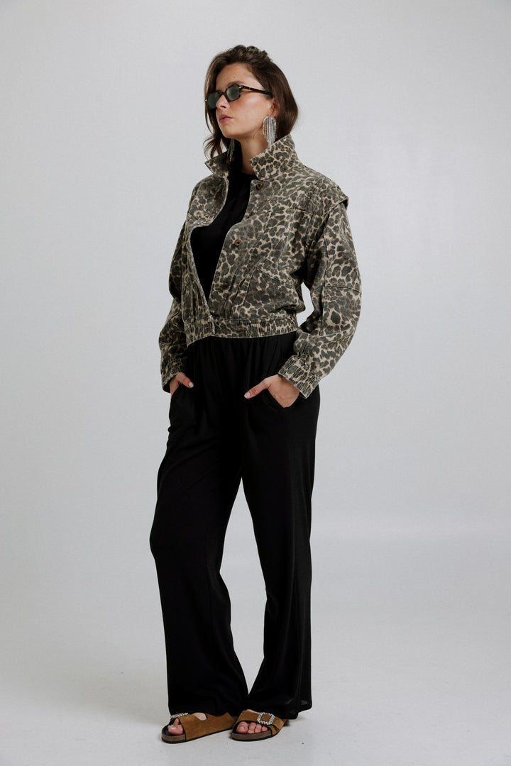ג'קט ג'ינס מנומר Grey Leopard Denim 100% כותנה