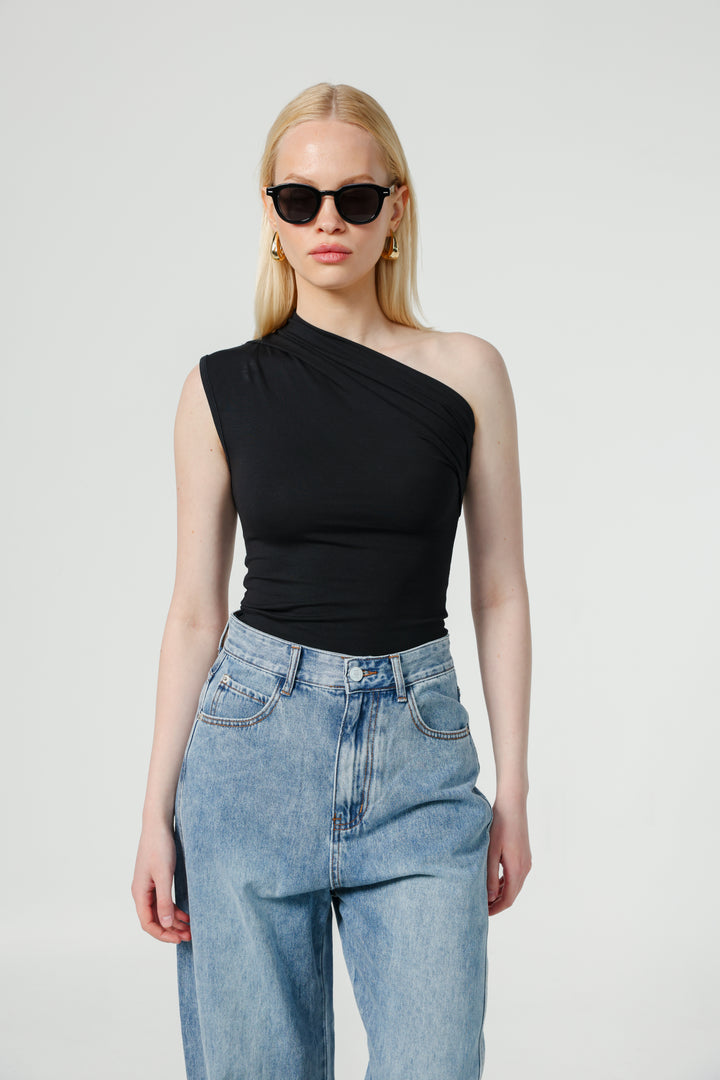 Joy Black One Shoulder Top