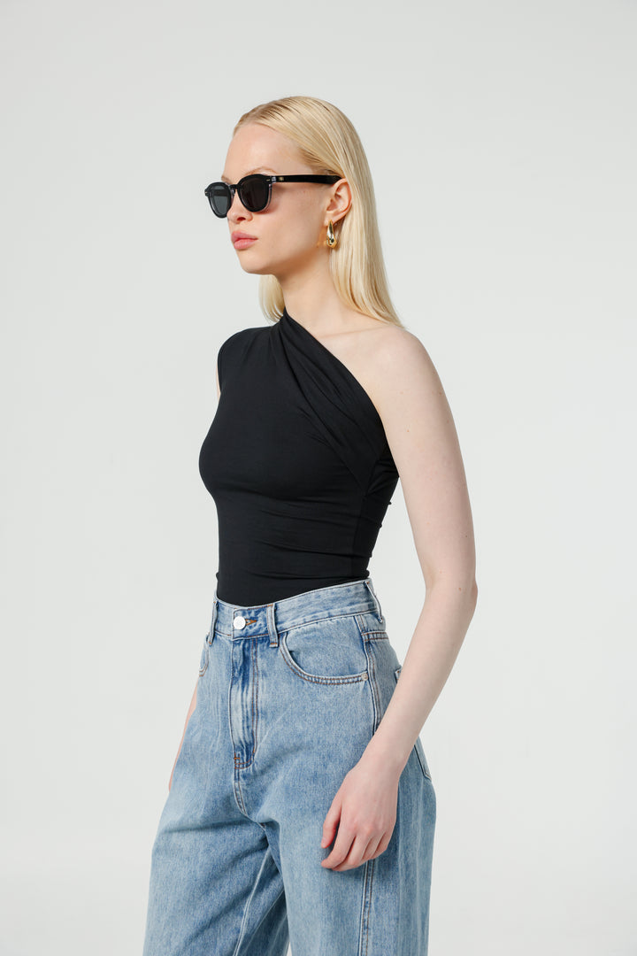 Joy Black One Shoulder Top