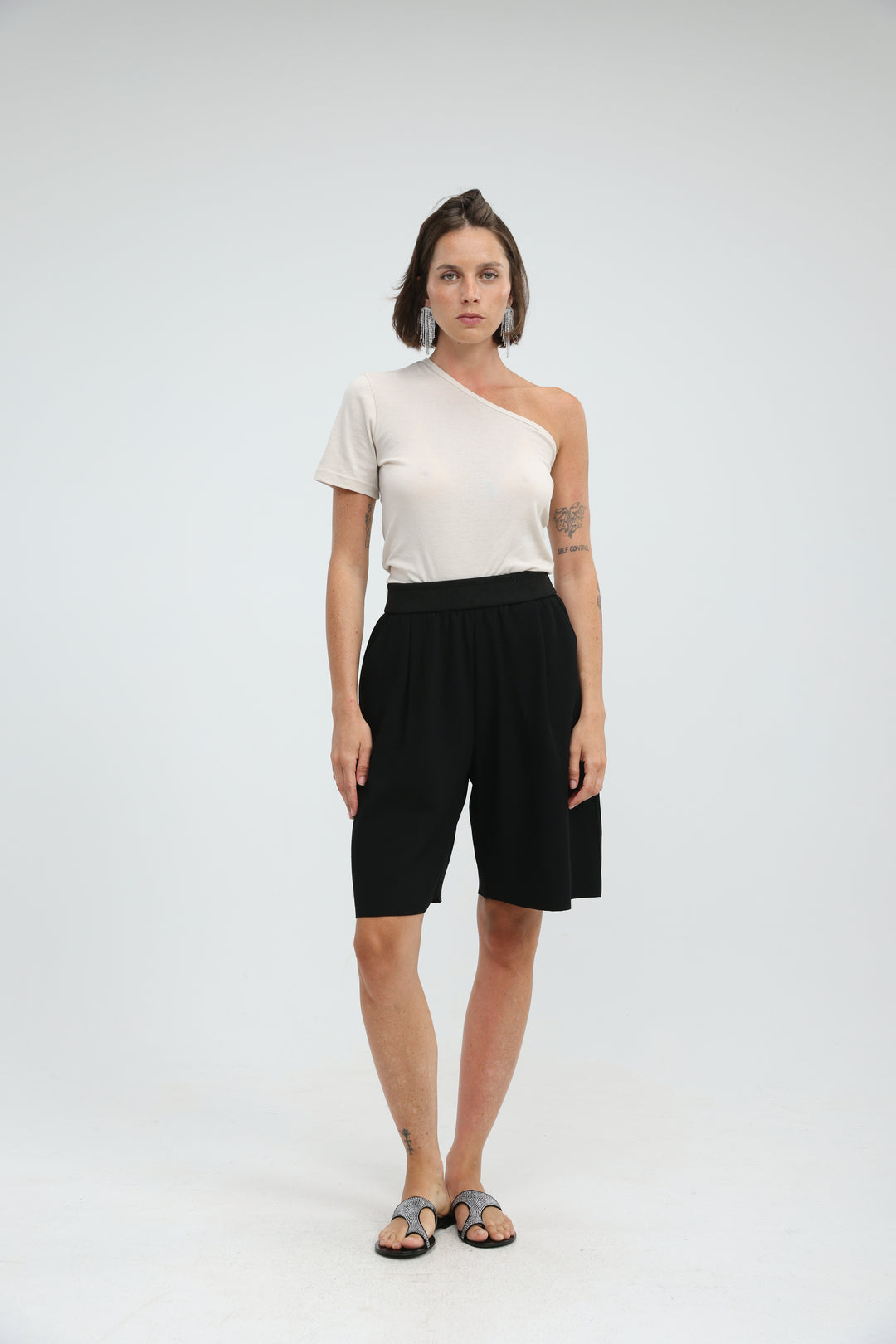 Attached Beige One Shoulder T-Shirt