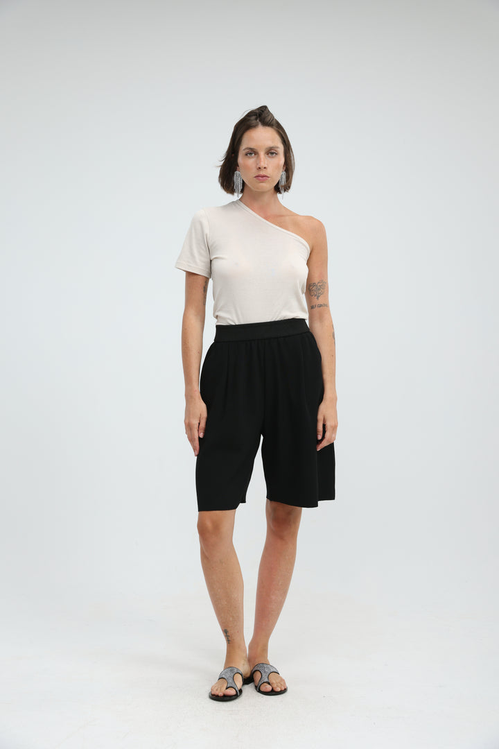 Attached Beige One Shoulder T-Shirt