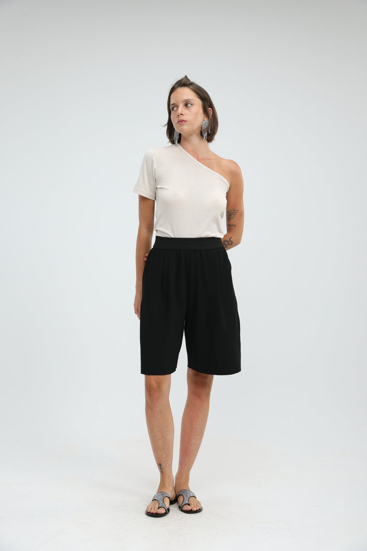Attached Beige One Shoulder T-Shirt