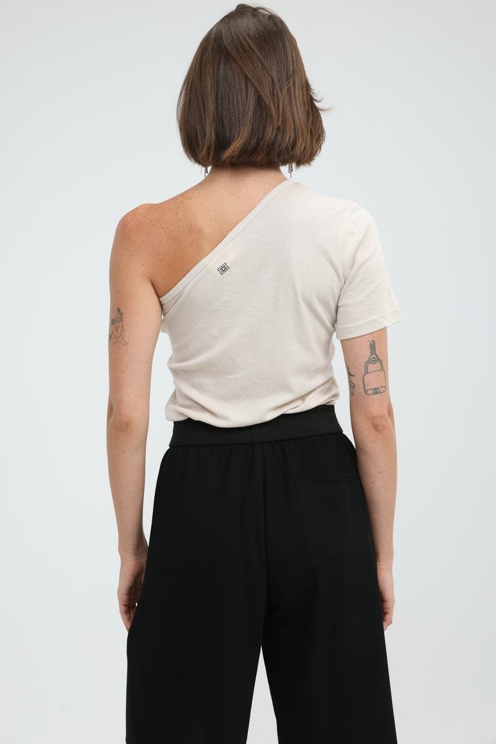 Attached Beige One Shoulder T-Shirt