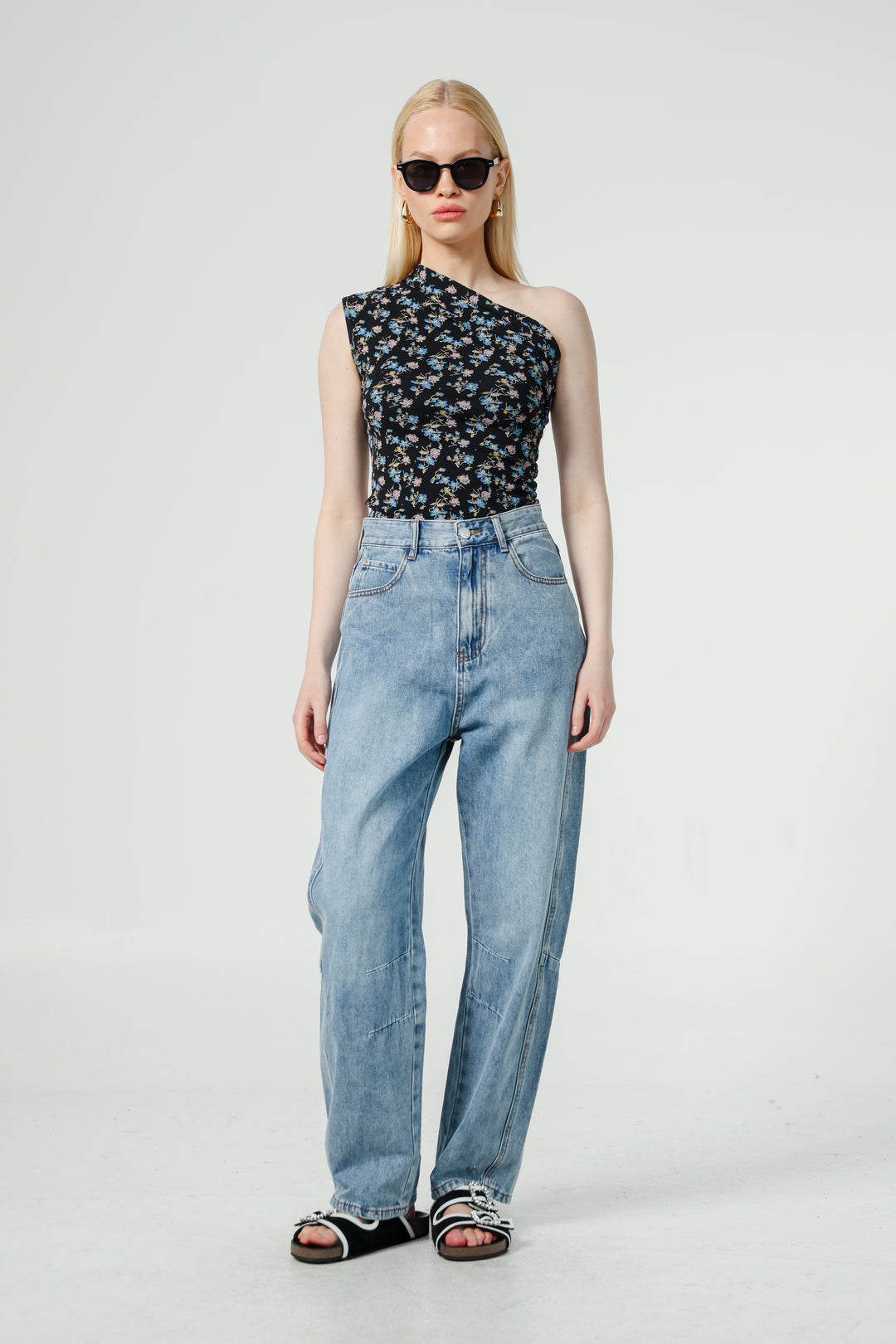 Joy Black Floral One Shoulder Top