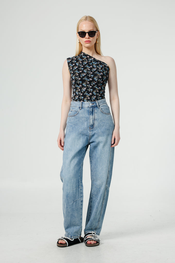Joy Black Floral One Shoulder Top