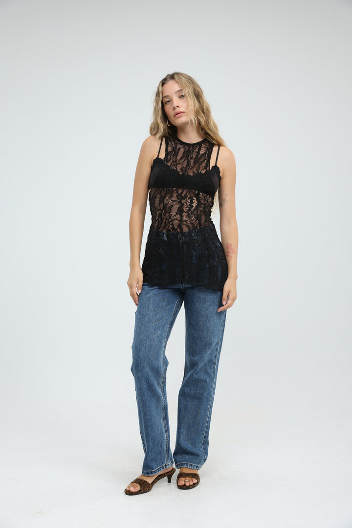 Long Black Lace Tank