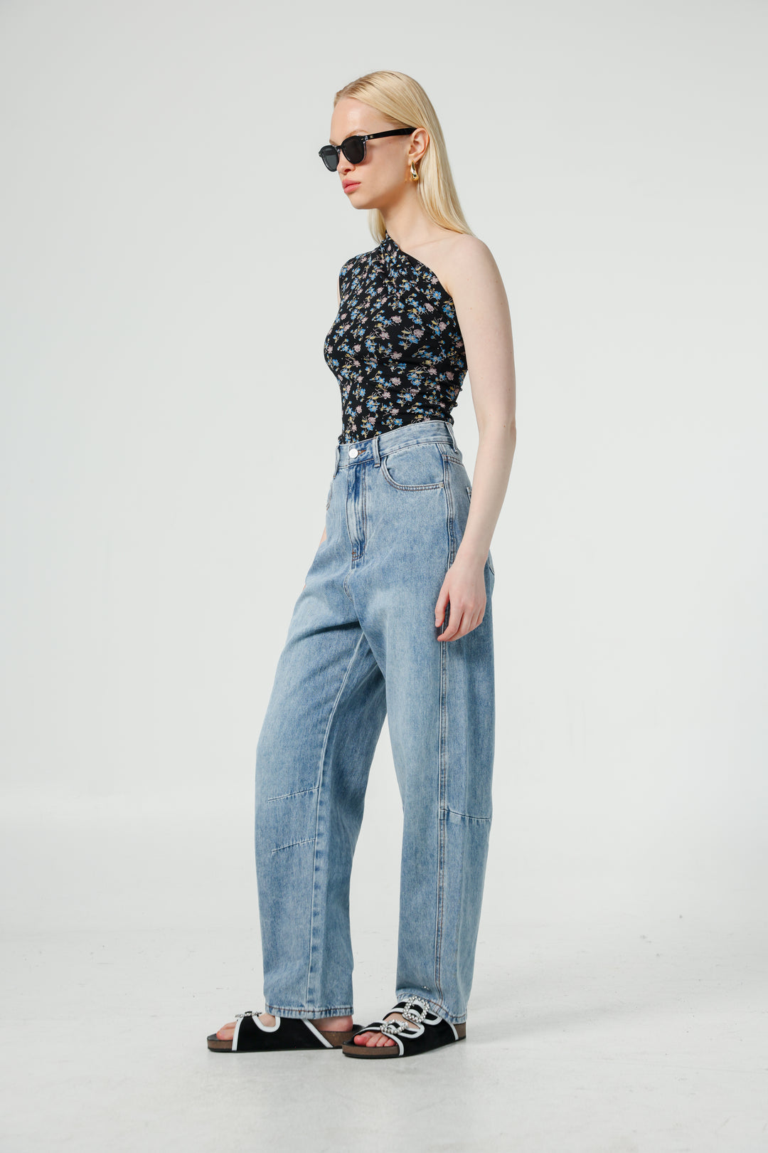 Joy Black Floral One Shoulder Top
