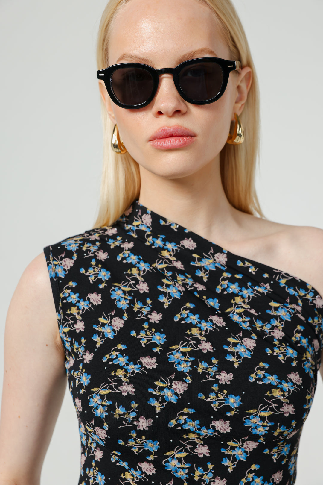Joy Black Floral One Shoulder Top