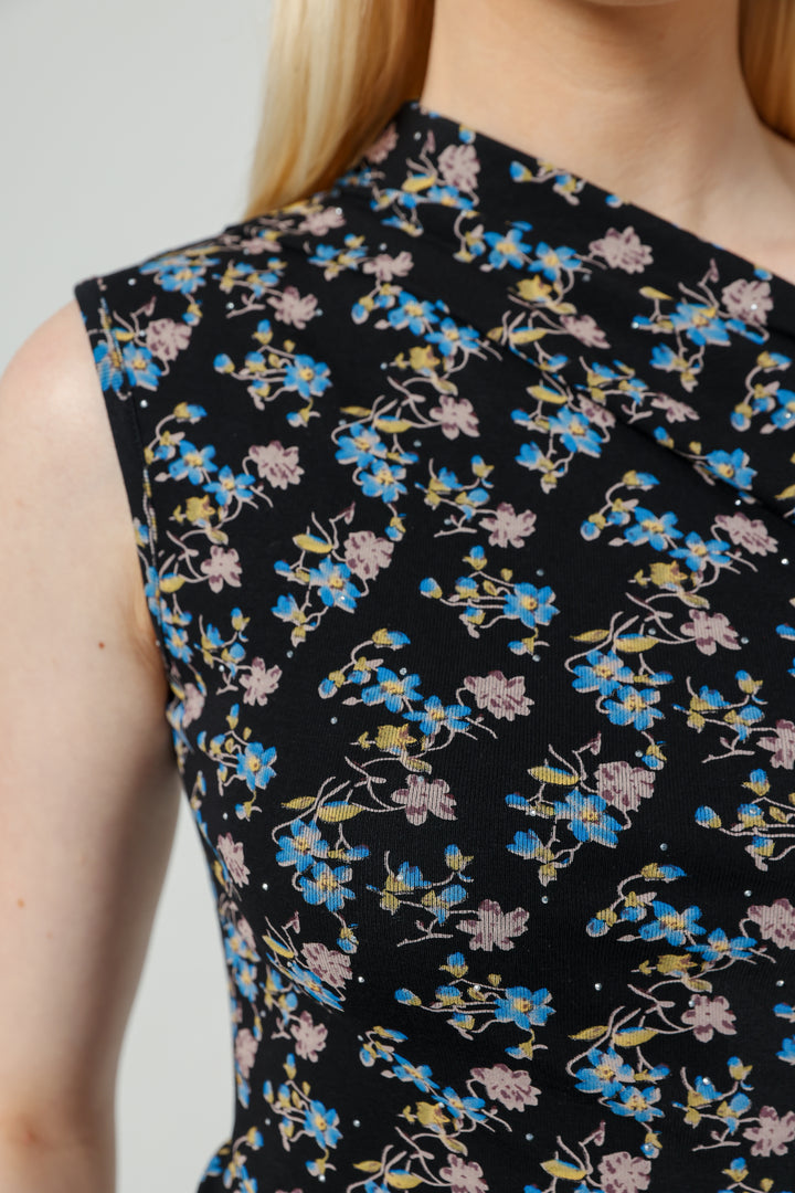 Joy Black Floral One Shoulder Top