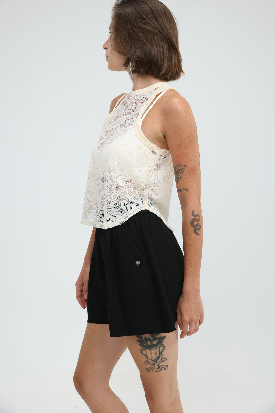 High Neck Cream Lace Tank