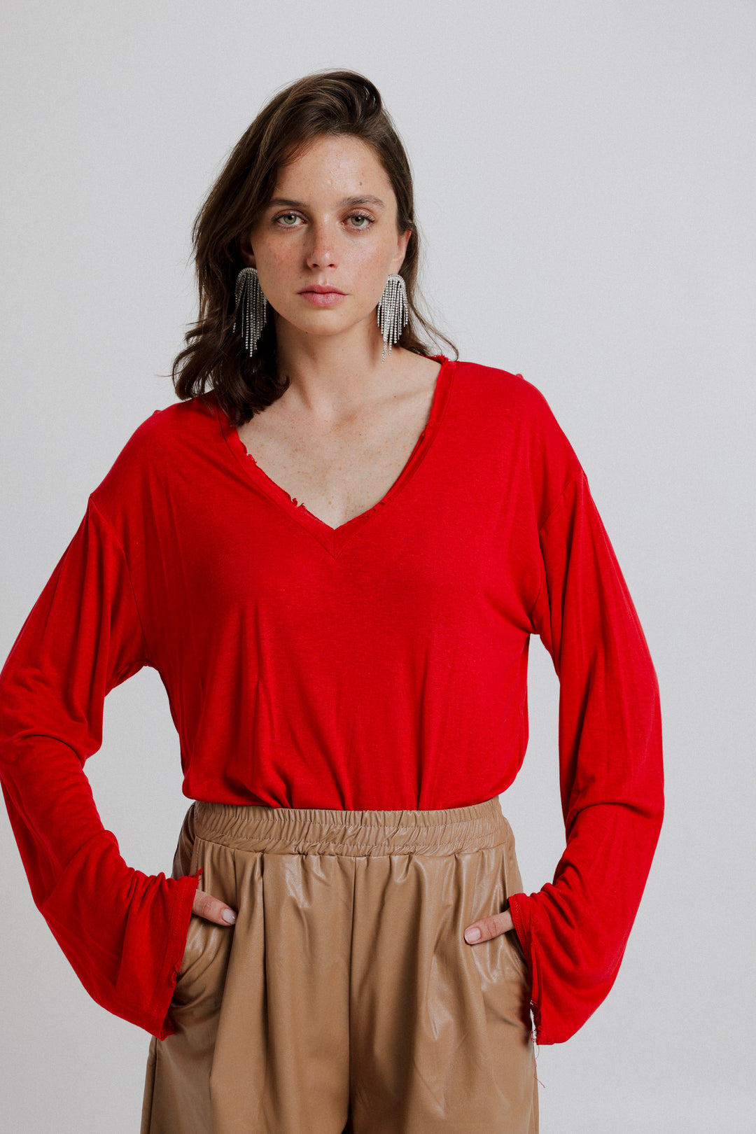 Hole Red V Shirt