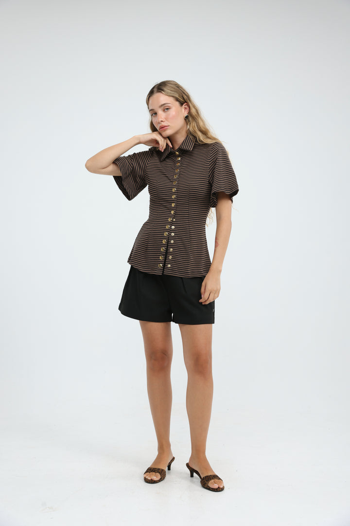 Audit Brown Striped Polo