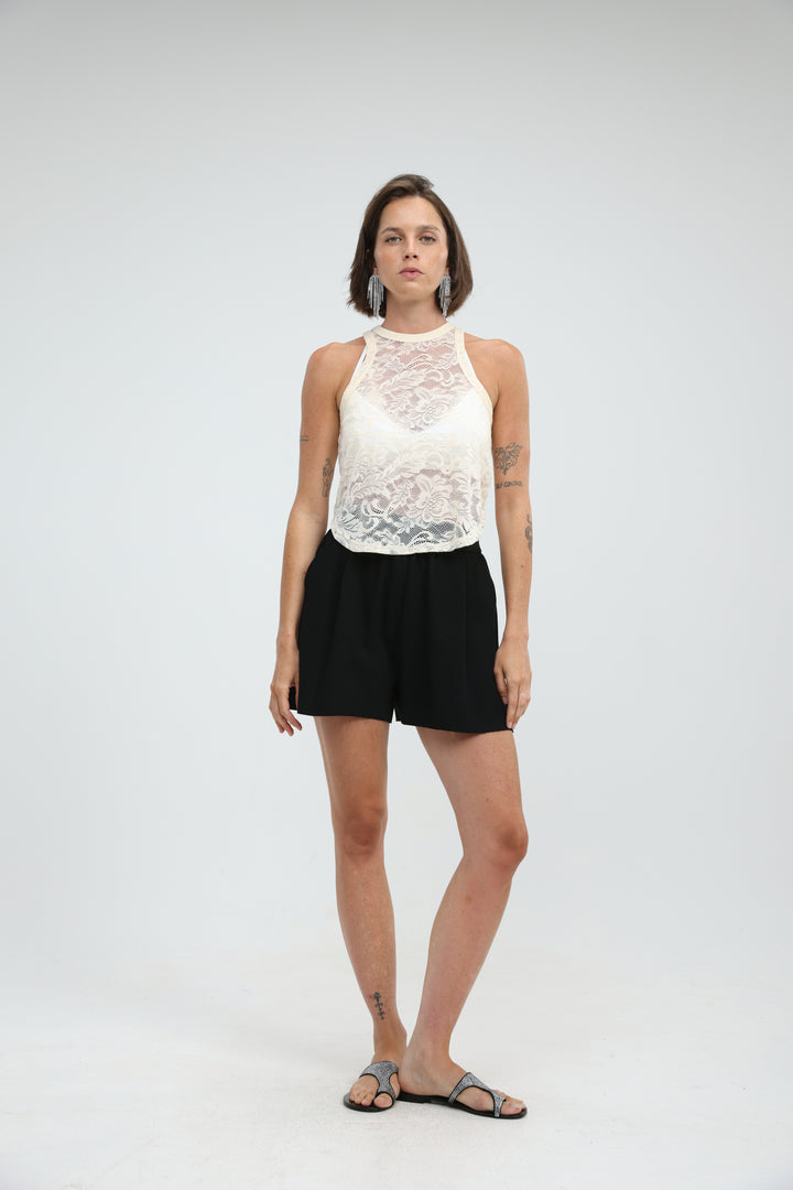 High Neck Cream Lace Tank