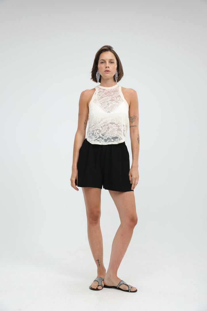 High Neck Cream Lace Tank