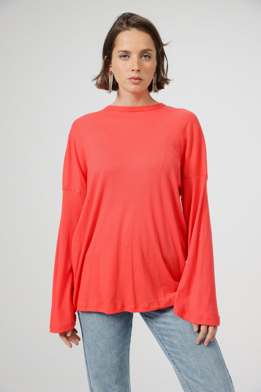 Clean06 Red Rib Boyfriend Shirt