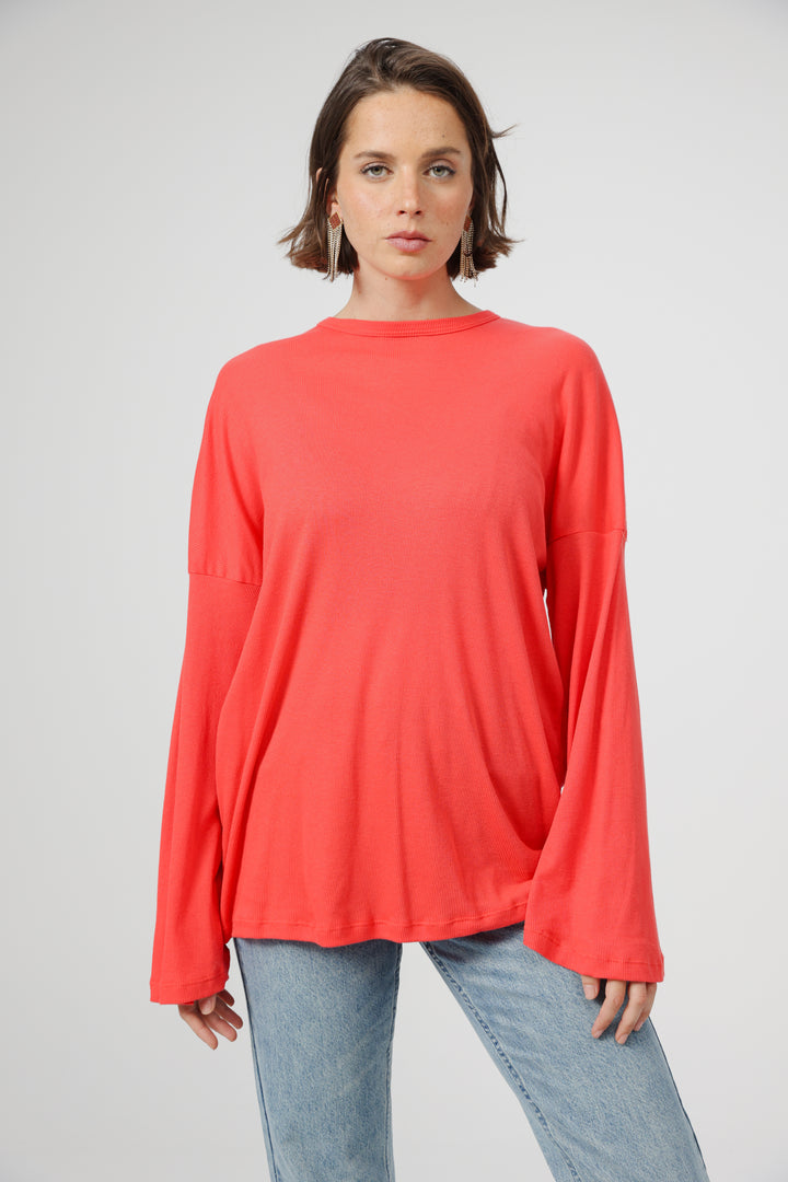 Clean06 Red Rib Boyfriend Shirt