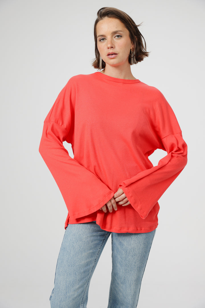 Clean06 Red Rib Boyfriend Shirt