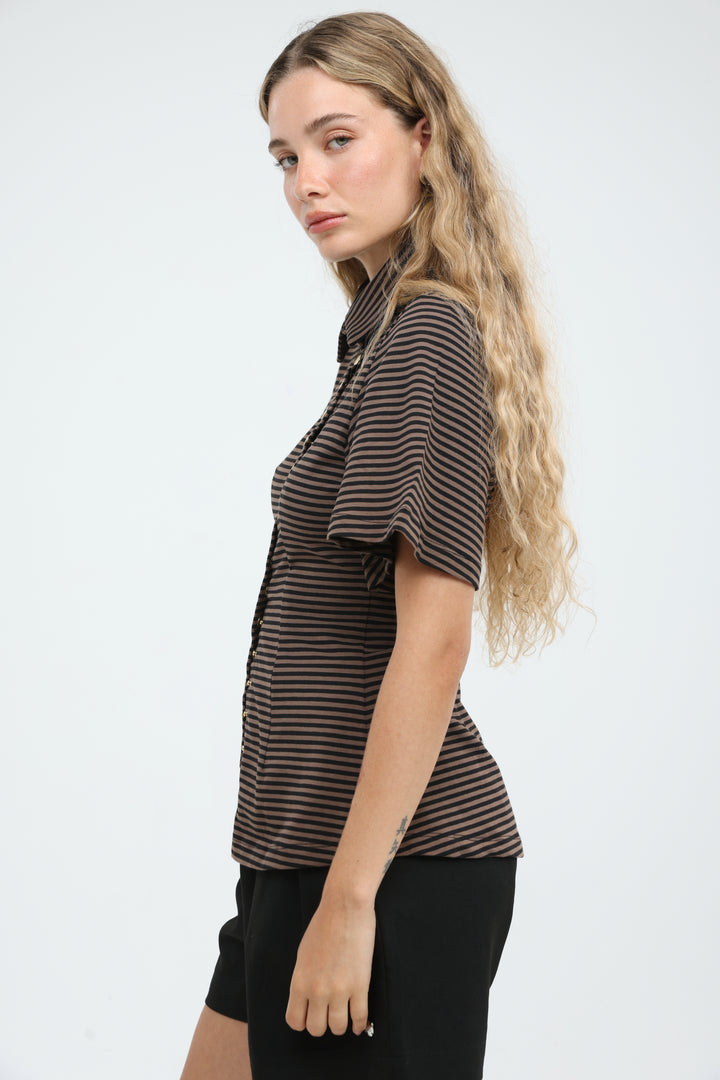 Audit Brown Striped Polo