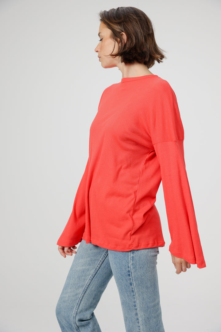 Clean06 Red Rib Boyfriend Shirt