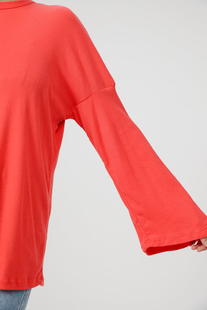 Clean06 Red Rib Boyfriend Shirt