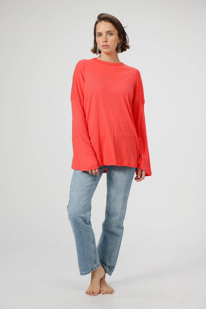 Clean06 Red Rib Boyfriend Shirt