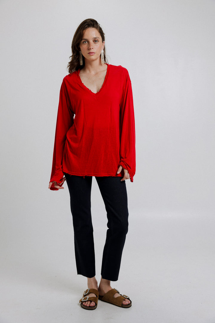 Hole Red V Shirt