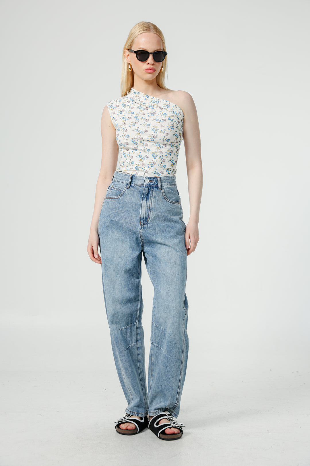 Joy Cream Floral One Shoulder Top