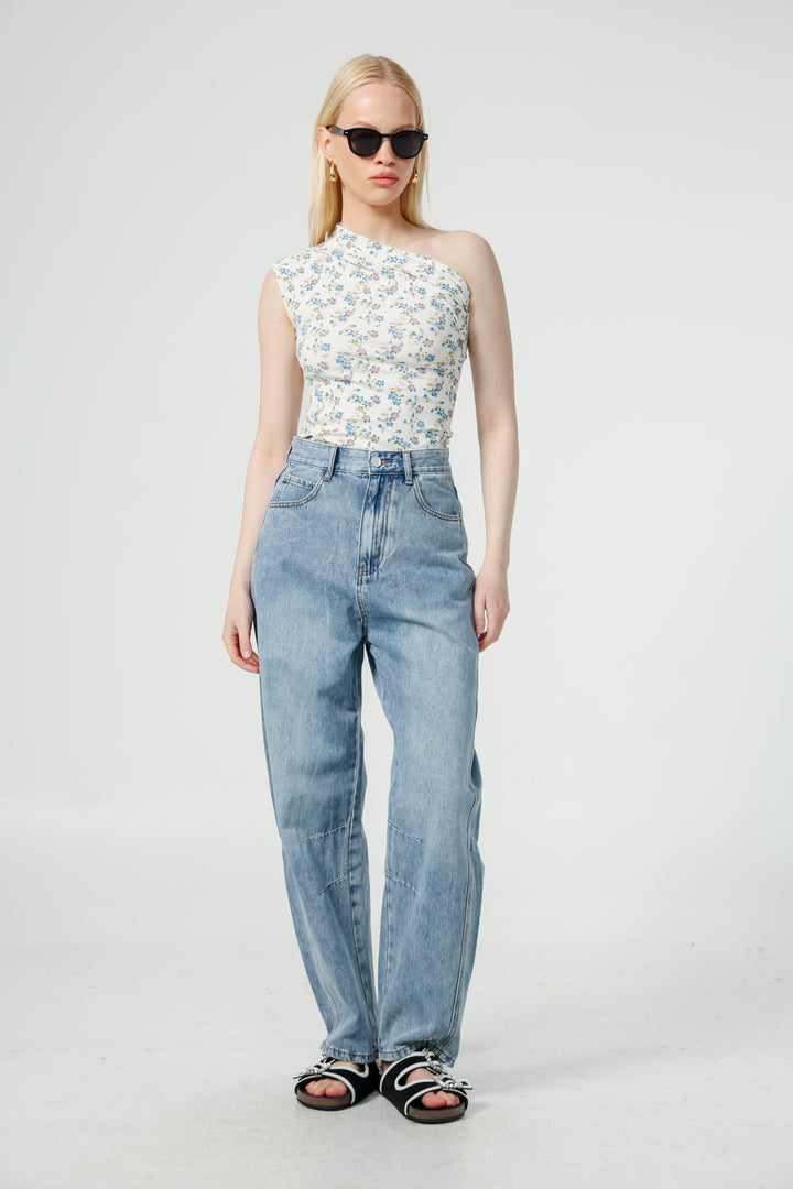 Joy Cream Floral One Shoulder Top