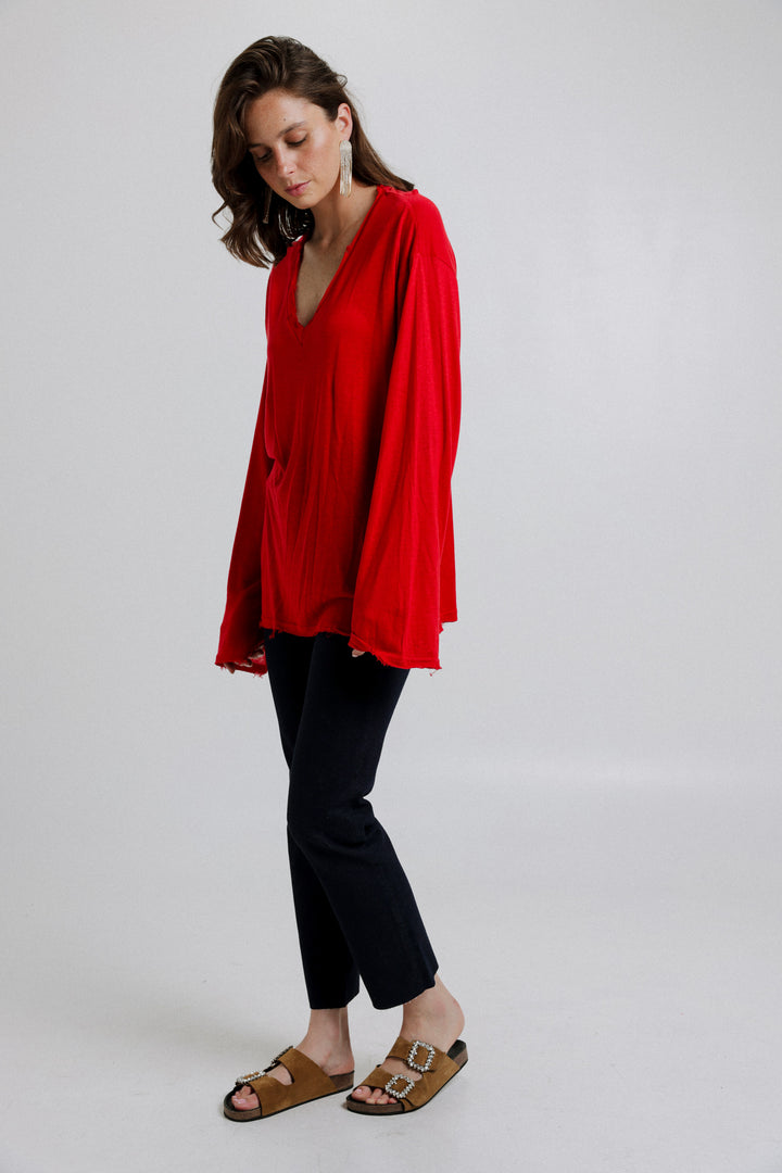 Hole Red V Shirt