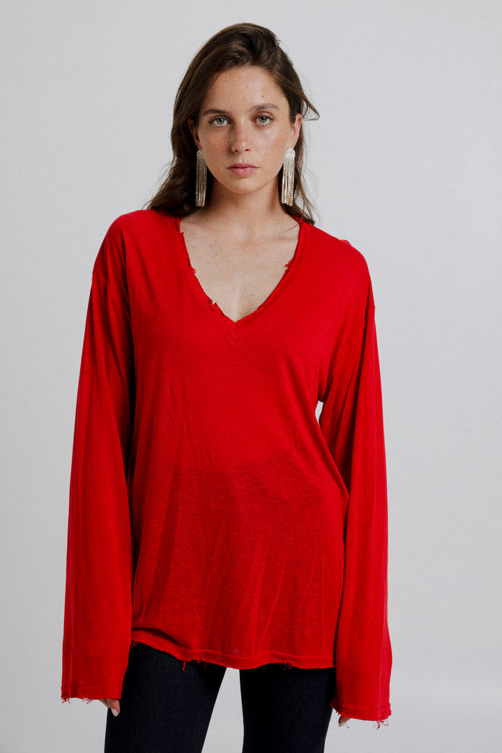 Hole Red V Shirt