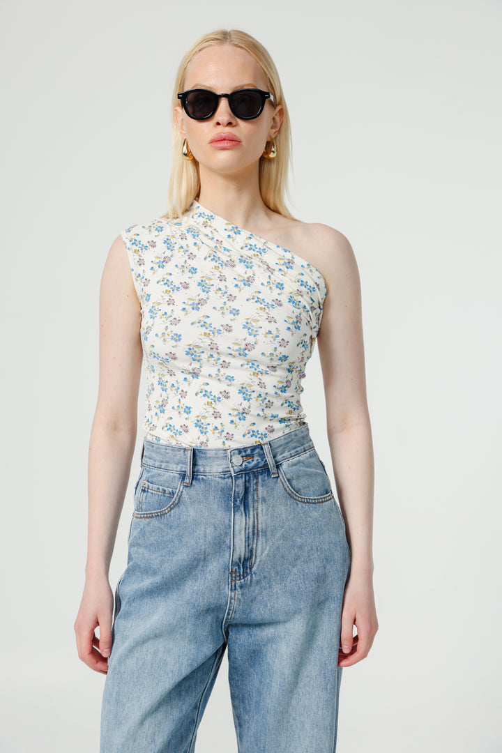 Joy Cream Floral One Shoulder Top