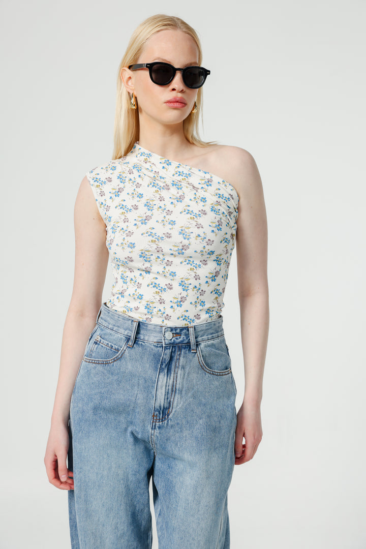 Joy Cream Floral One Shoulder Top