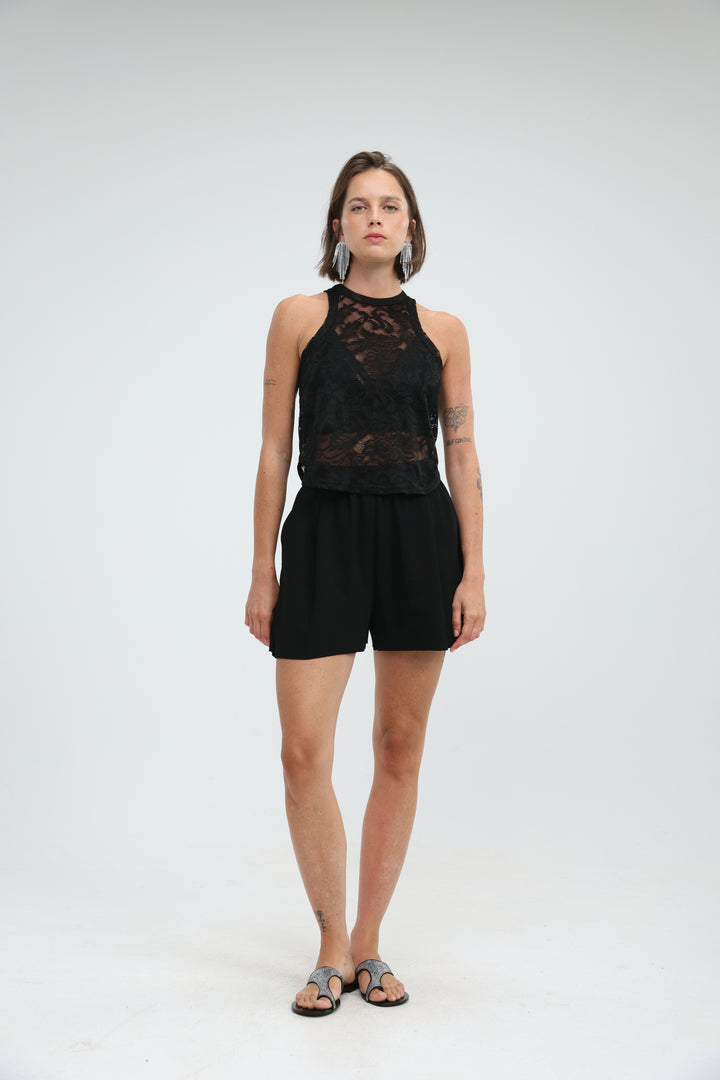High Neck Black Lace Tank
