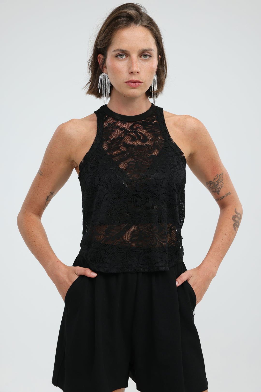 High Neck Black Lace Tank