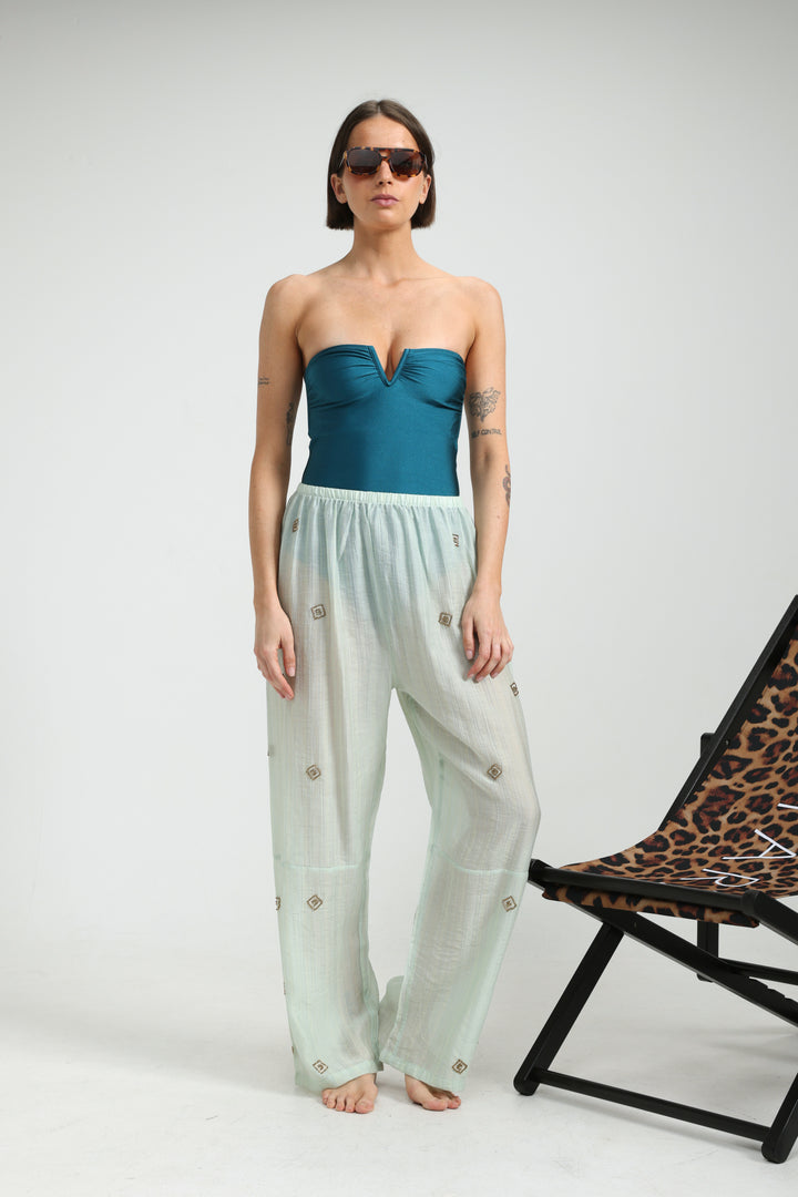 Airy Embroidered Mint Bottoms