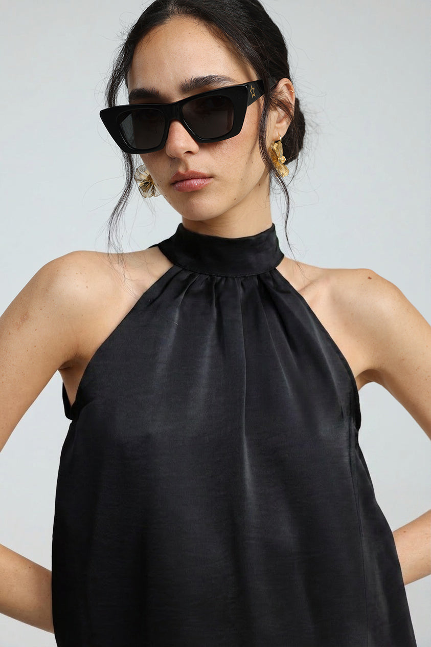 Satin Black Halter Top